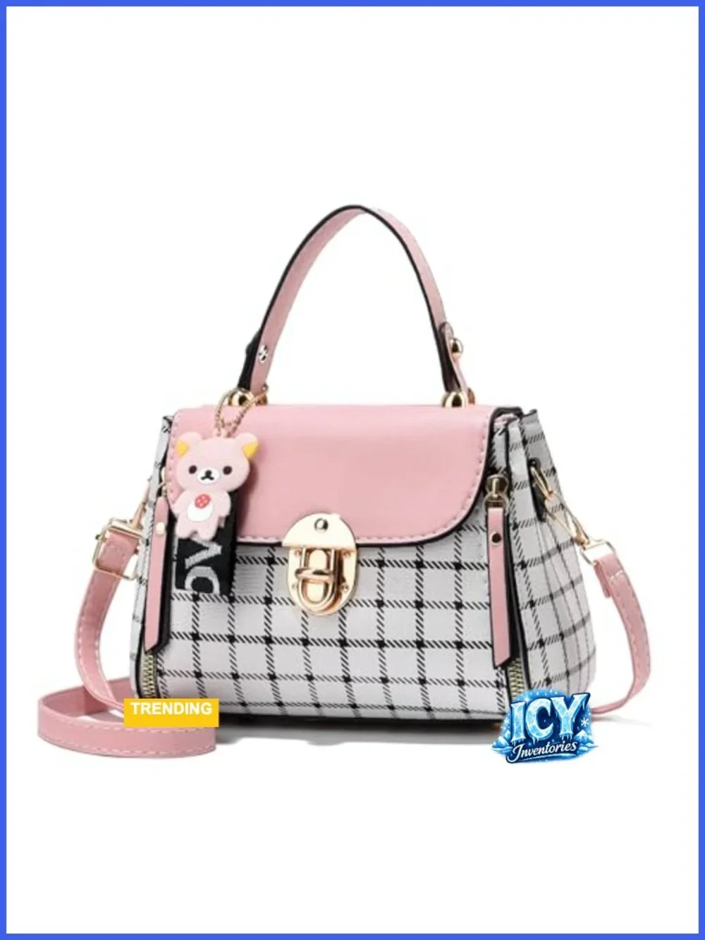 Women's Plaid Satchel Crossbody Bag - Adjustable Shoulder Strap, Lightweight